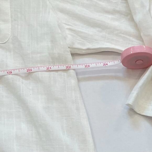 NWT Linen Blend White Roll Tab Sleeve Button V-Neck Pullover Tunic Cover-Up L - Picture 8 of 9